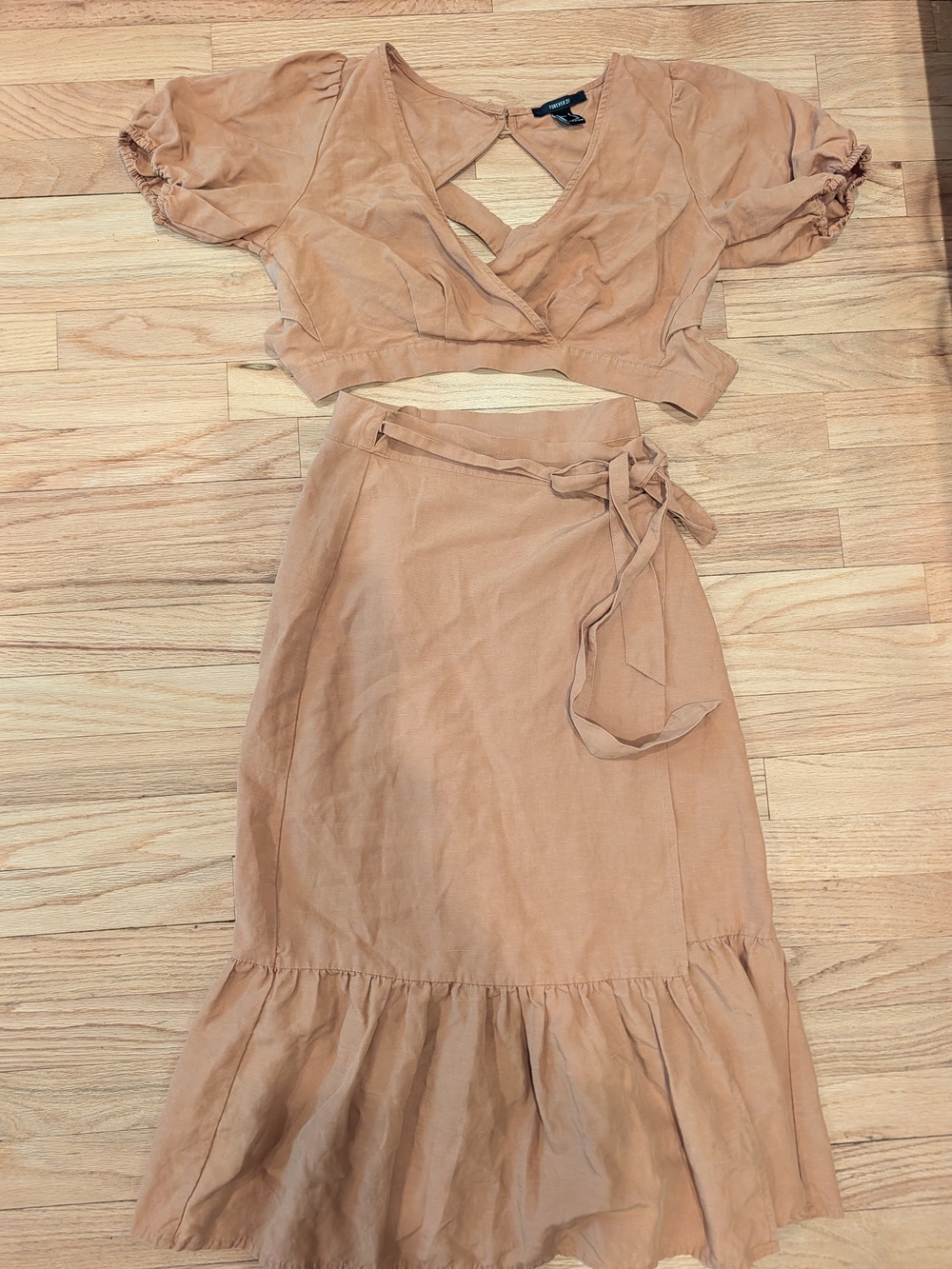 Forever 21 Tan Wrap Maxi Skirt And Crop Top Set